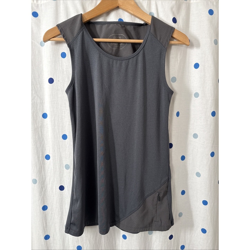 Oiselle Tank Top Size 4 Gray Zippered Hem Pocket Peekaboo Back